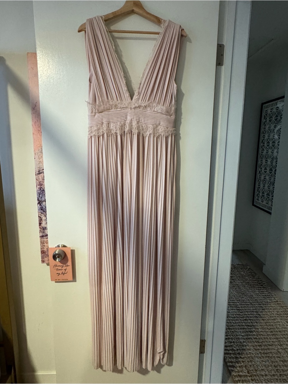 ASOS Blush Pink Plunging V‑Neck Pleated Maxi Dress